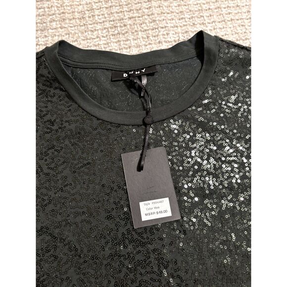 NWT DKNY Moss Green Sequin Short Sleeve Tee Shirt M Party Holiday Chic Glam - Picture 2 of 8